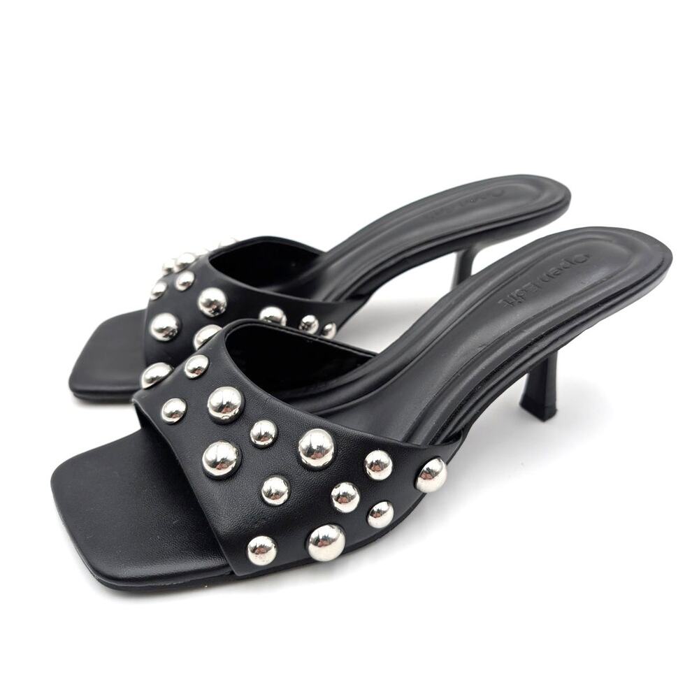 Open Edit Charlie Kitten Heel Sandals Open Toe Women's Black Size US6M EU36.5